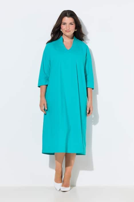 Robe midi en Papertouch, col calice et manches 3/4, coupe évasée