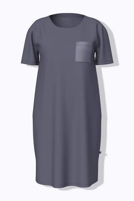 Chemise de nuit avec poche poitrine en satin, décolleté rond et manches courtes