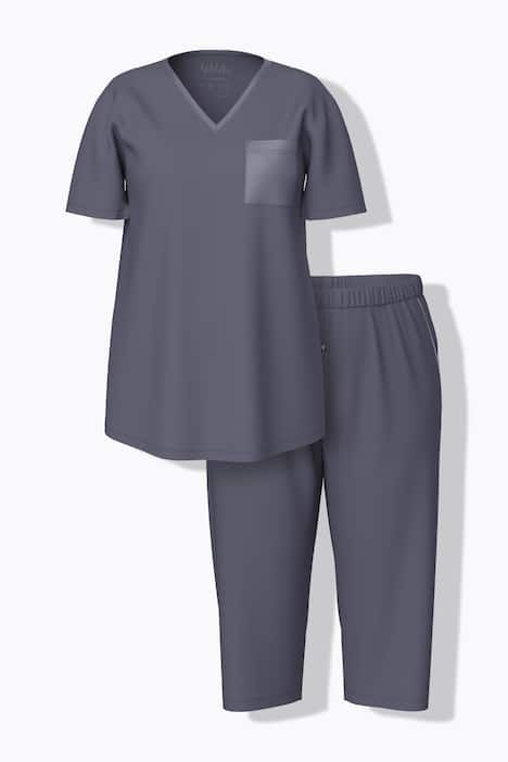 Pyjama avec poche poitrine en satin, décolleté en V et manches courtes