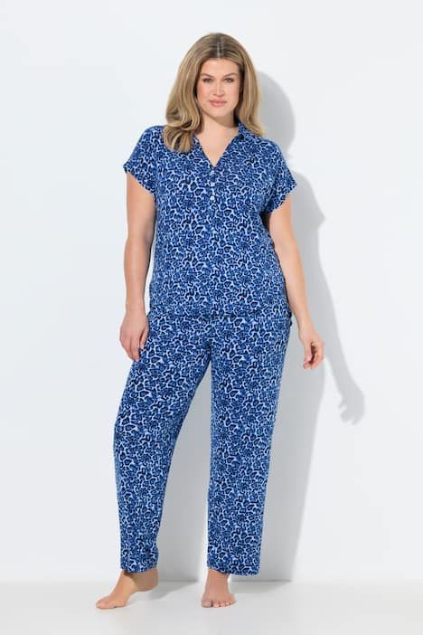 Pyjama motif léopard, col chemise et manches courtes