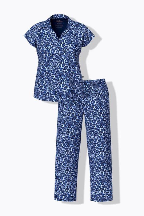 Pyjama motif léopard, col chemise et manches courtes