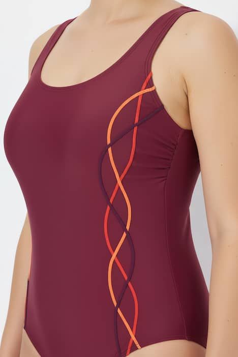 Maillot de bain une pièce, sans bonnets souples, passepoils fantaisie et décolleté rond