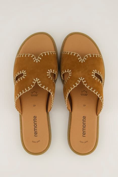 Slippers en cuir Remonte, empiècement élastique et broderies - largeur F 1/2