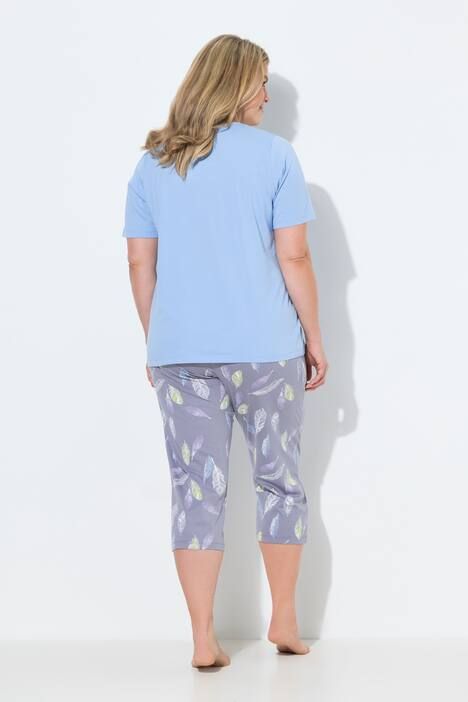 Pyjama motif plumes, décolleté rond et manches courtes