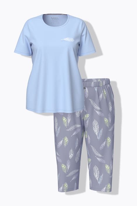 Pyjama motif plumes, décolleté rond et manches courtes