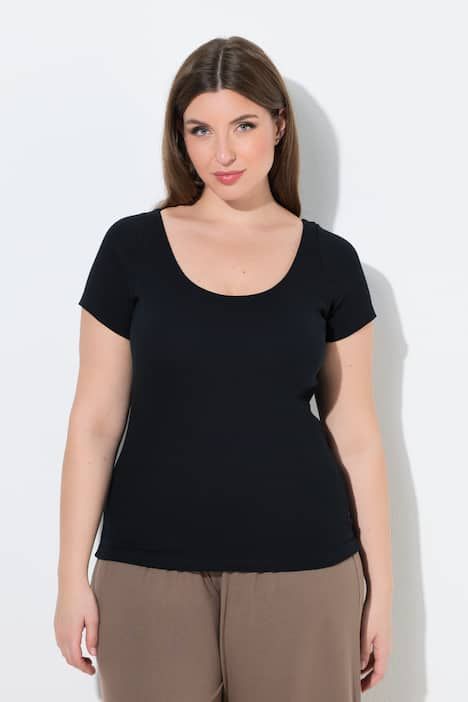 T-shirt avec soutien-gorge intégré, décolleté en V et manches courtes