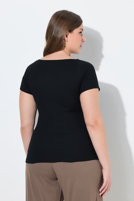 T-shirt avec soutien-gorge intégré, décolleté en V et manches courtes