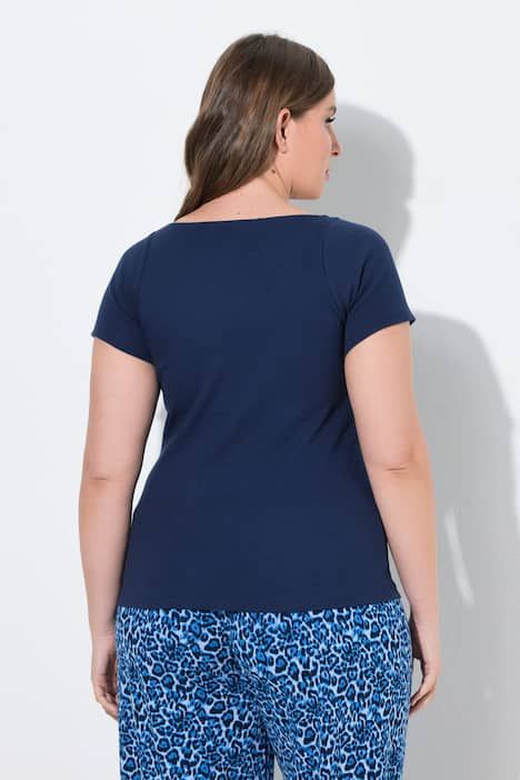 T-shirt avec soutien-gorge intégré, décolleté en V et manches courtes