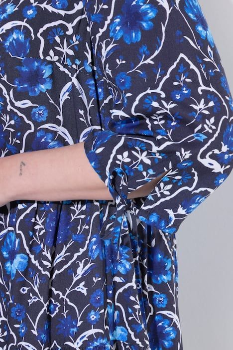 Robe midi à fleurs, poches, décolleté en V et manches 3/4