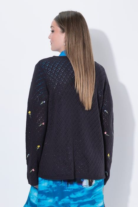 Cardigan encolure en V et manches longues, fleurs brodées