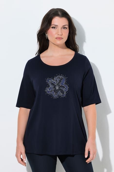 T-shirt en coton Pima, broderie avec petits strass, col rond et manches courtes