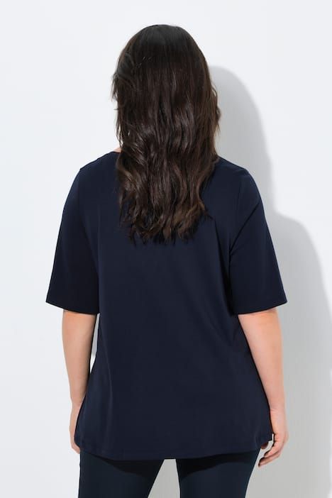 T-shirt en coton Pima, broderie avec petits strass, col rond et manches courtes