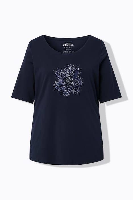 T-shirt en coton Pima, broderie avec petits strass, col rond et manches courtes