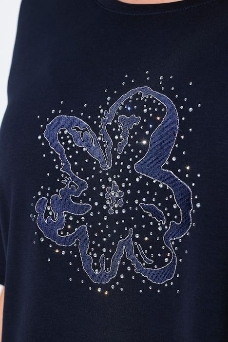 T-shirt en coton Pima, broderie avec petits strass, col rond et manches courtes