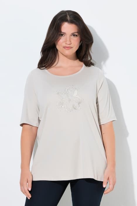 T-shirt en coton Pima, broderie avec petits strass, col rond et manches courtes