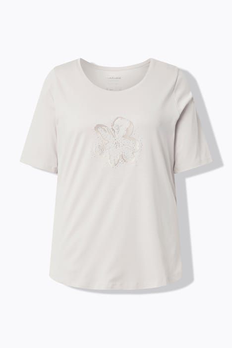 T-shirt en coton Pima, broderie avec petits strass, col rond et manches courtes