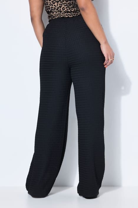 Pantalon en tissu gaufré, taille élastique et jambe large