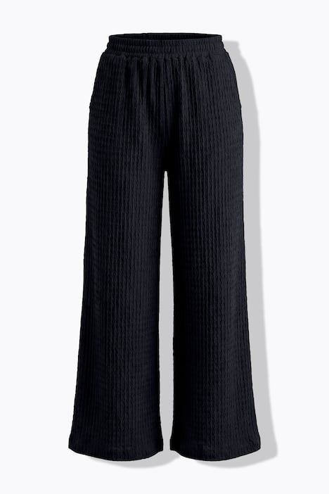 Pantalon en tissu gaufré, taille élastique et jambe large