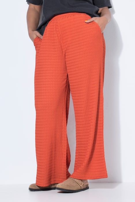 Pantalon en tissu gaufré, taille élastique et jambe large