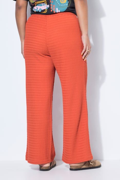 Pantalon en tissu gaufré, taille élastique et jambe large