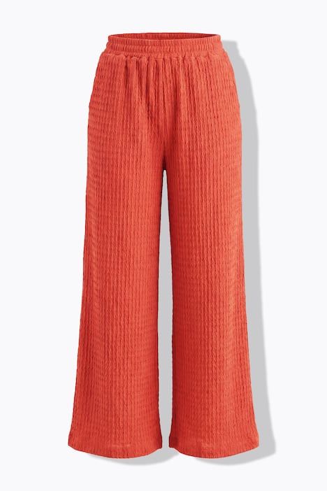 Pantalon en tissu gaufré, taille élastique et jambe large