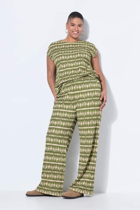 Pantalon texturé, jambe large et taille élastique, imprimé