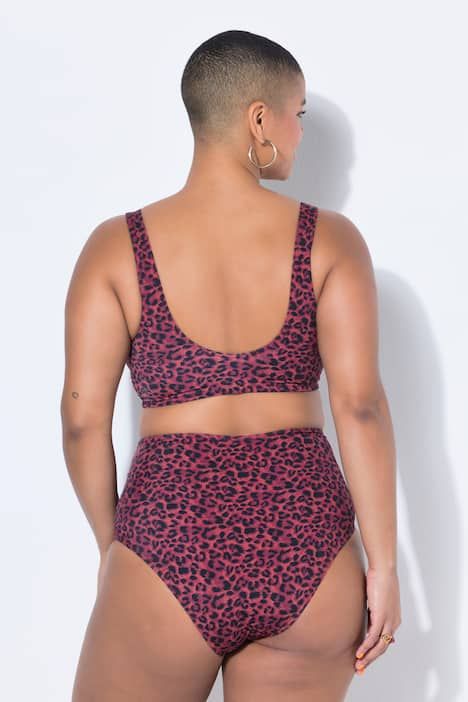 Haut de bikini drapé, bonnets souples, imprimé léopard coloré