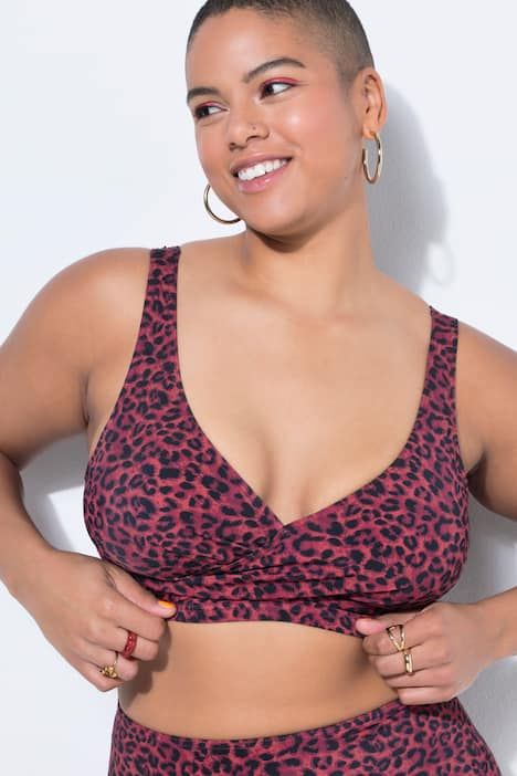 Haut de bikini drapé, bonnets souples, imprimé léopard coloré