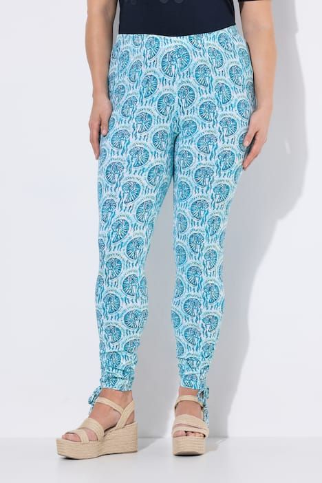 Legging en coton bio, motif coquillages, bas de jambe avec cordon à froncer