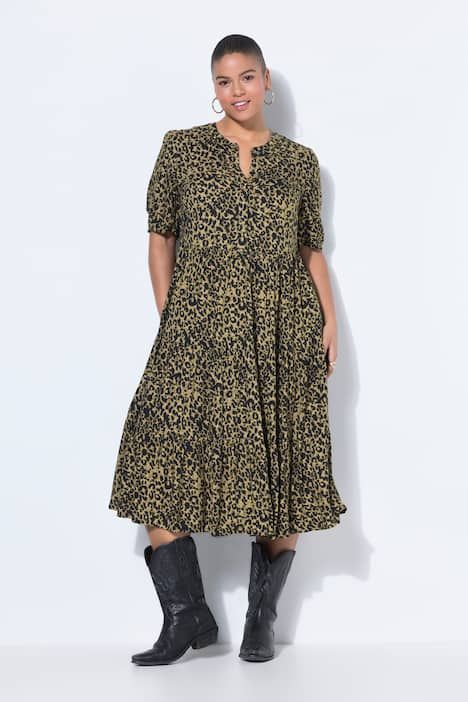 Robe maxi à volants, imprimé léopard coloré, manches courtes et coupe évasée