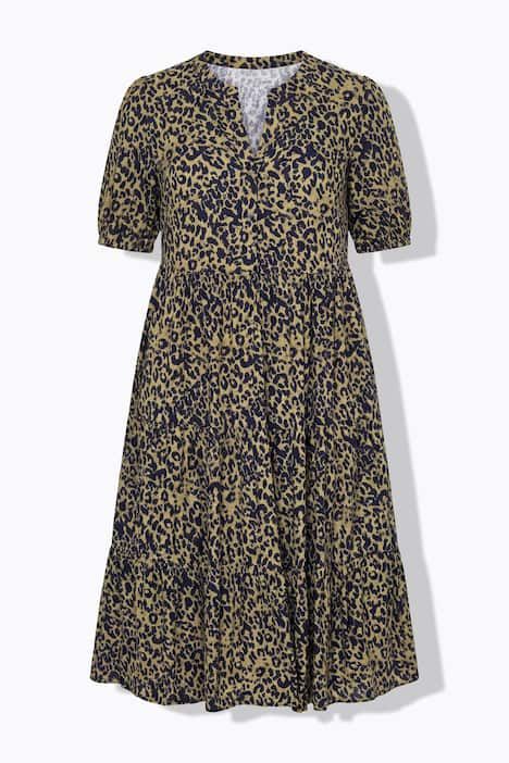 Robe maxi à volants, imprimé léopard coloré, manches courtes et coupe évasée