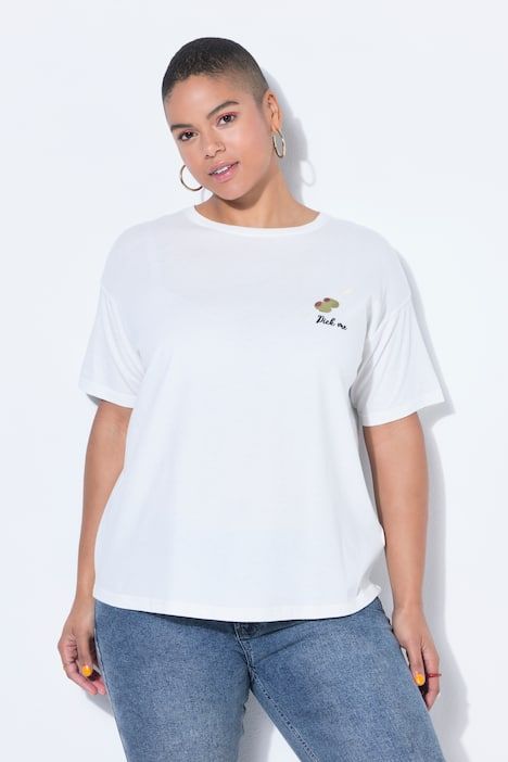 T-shirt oversize cropped, broderie olives