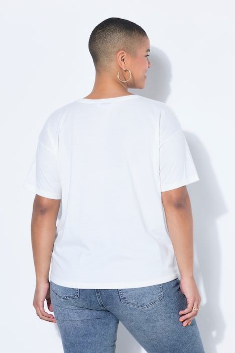 T-shirt oversize cropped, broderie olives