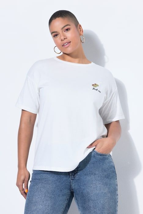 T-shirt oversize cropped, broderie olives