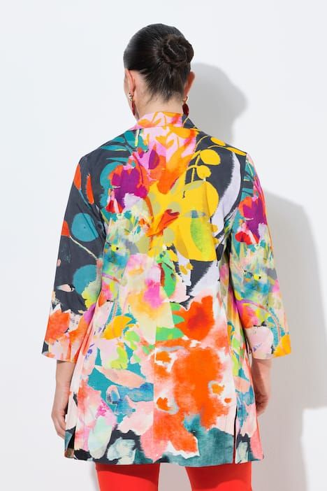 Blazer à fleurs, coupe évasée, col à revers et manches longues