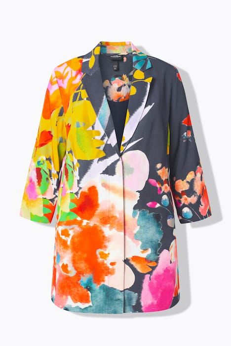 Blazer à fleurs, coupe évasée, col à revers et manches longues