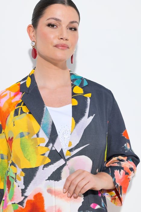 Blazer à fleurs, coupe évasée, col à revers et manches longues