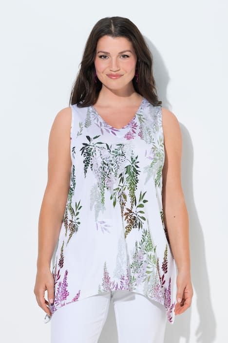 T-shirt au tombé fluide, sans manches, décolleté en V et finition en pointes