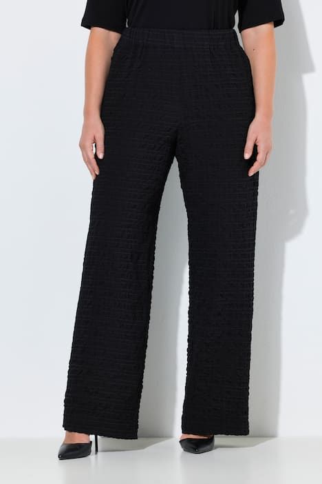 Pantalon texturé, taille élastique et jambe large