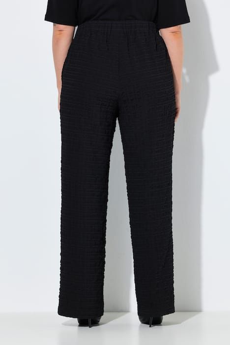 Pantalon texturé, taille élastique et jambe large