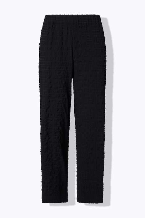 Pantalon texturé, taille élastique et jambe large