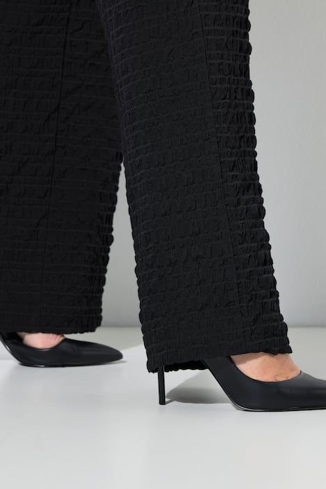 Pantalon texturé, taille élastique et jambe large