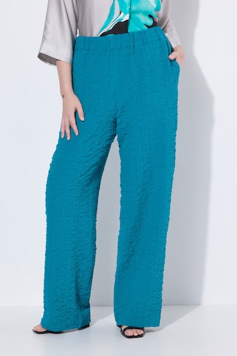 Pantalon texturé, taille élastique et jambe large