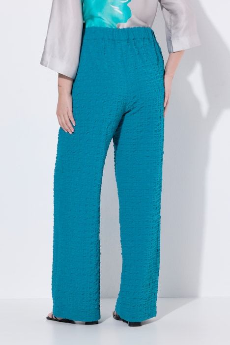 Pantalon texturé, taille élastique et jambe large