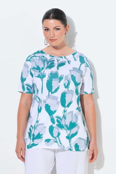 T-shirt en coton Pima, encolure bateau et manches courtes, coupe évasée