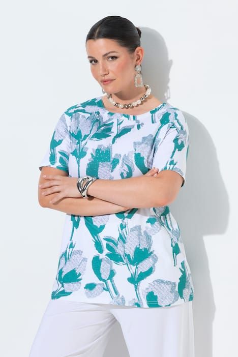 T-shirt en coton Pima, encolure bateau et manches courtes, coupe évasée