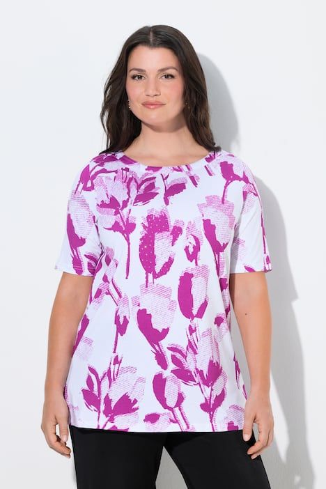 T-shirt en coton Pima, encolure bateau et manches courtes, coupe évasée