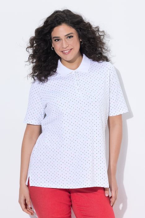 Polo rayé en coton Pima, motif à pois, manches courtes et col polo