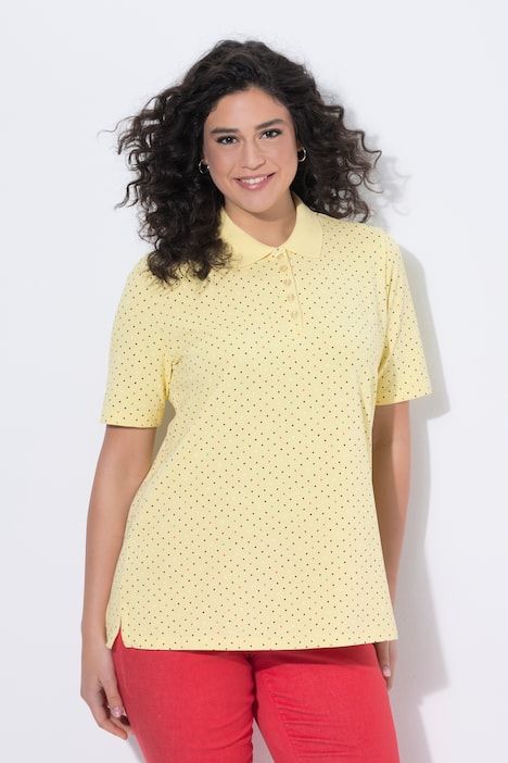 Polo rayé en coton Pima, motif à pois, manches courtes et col polo