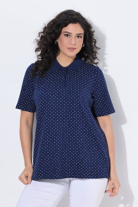 Polo rayé en coton Pima, motif à pois, manches courtes et col polo